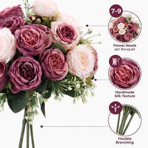 Bouquet de pivoines artificielles rose poussière en soie pour <span class=keywords><strong>d</strong></span>écoration de mariage, centre de table, fausses fleurs vintage en gros - Product Image 5
