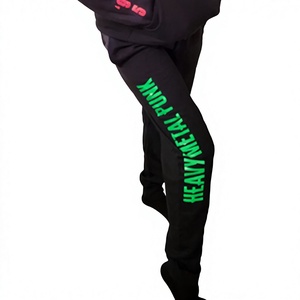 Pantalones Deportivos Negros para Hombre, Cintura Elástica, Estampado por Transferencia Térmica, Estilo Punk Heavy Metal, Decoración con Letras, Pantalones Tejidos para Otoño - Product Image 1
