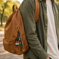 Gantungan Kunci Kulit Anyaman Tangan Motif Bunga, Rumbai Manik-Manik Warna-Warni, Aksesoris Tas, Gantungan Kunci Anyaman untuk Tas Tangan, Ransel, Hadiah