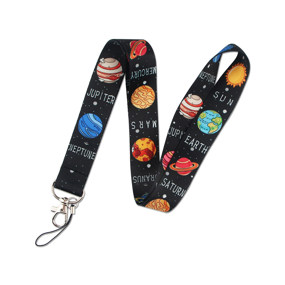 Custom Logo Cute Cartoon Starry Sky Planet Moon Lanyard Phone Lanyards Polyester Anti-Lost Promotional Gift Neck Strap Wholesale Image 4