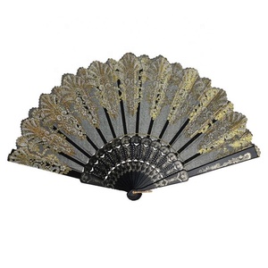 Chinese Style 23Cm Length Durable Folding <b>Fan</b> Gold Powder Flower Plastic <b>Hand</b> <b>Held</b> Business Gift for Wedding Party - Product Image 4