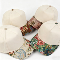 Gorra de Béisbol de Algodón con Estampado Floral, Gorra de 5 Paneles en Dos Tonos, Logotipo Bordado Personalizado para Hombre y Mujer