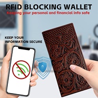 Portefeuille en cuir pleine fleur embossé floral rétro occidental 2025 avec blocage RFID, unisexe, de haute qualité, porte-cartes de crédit