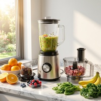 Mixeur-Blender-Extracteur de Jus Manuel/Électrique Portable 3-en-1 en Acier Inoxydable pour Usage Domestique et Commercial