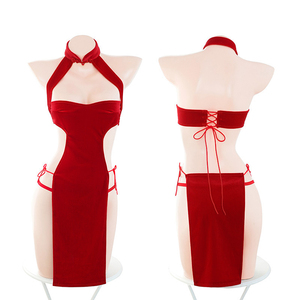 Conjunto <span class=keywords><strong>de</strong></span> Lencería Sexy y Romántica <span class=keywords><strong>de</strong></span> Año Nuevo, Cheongsam <span class=keywords><strong>de</strong></span> Terciopelo Fino con Abertura Seductora, Conjuntos <span class=keywords><strong>de</strong></span> Lencería <span class=keywords><strong>de</strong></span> Lujo Exóticos - Product Image 1