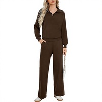 Ensemble d'hiver personnalisé pour femme, coupe ample et oversize, en molleton bouclette épais, comprenant un pull à quart de zip et un pantalon de jogging à jambe large, style sportif, 2 pièces, OEM