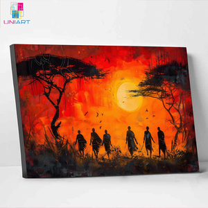 Impresión en Lienzo de Arte Africano UNIART, Pintura al Óleo de Atardecer en la Savana, Arte Tribal Africano, Impresión Moderna en Lienzo para Decoración de Hogar y Oficina - Product Image 2