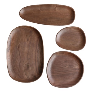 Assiettes de service en <span class=keywords><strong>bois</strong></span> de noyer de luxe de forme spéciale, vaisselle naturelle, assiette à dîner de forme irrégulière - Product Image 1