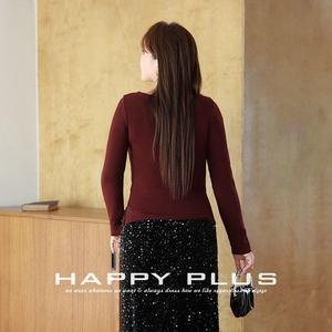 เสื้อถักแขนยาวผู้หญิงรันฉี ทรงเอซิมเมตริก สีพื้น คอวี กระชับเอว สไตล์เรโทร สีแดงคลาสสิก สีดำ ไซส์พลัส - Product Image 3