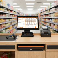 Système de point de vente tout-en-un pour restaurant, kiosque de commande ultra-fin 15,6 pouces, compatible Win10/11/Linux/Android, caisse enregistreuse POS