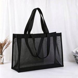 Blank Nylon Mesh Tote <b>Large</b> Capacity Reusable Shopping Net <b>Bag</b> With Handles Custom Logo Printing for Grocery <b>Beach</b> Storage - Product Image 3
