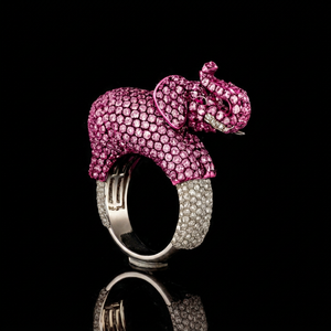 925 Sterling Silver Pink <b>Elephant</b> Ring VVS Moissanite Animal Cocktail Ring Luxury Statement Ring for Women - Product Image 1