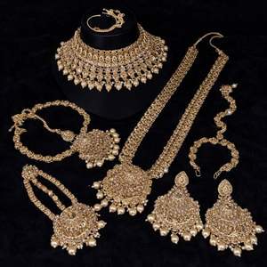 <b>Gold</b> Plated Antique Bridal Jewelry <b>Set</b>: Traditional Ethnic Choker <b>Necklace</b>, <b>Earrings</b> & Maang Tikka for Women <b>and</b> Girls - Product Image 5