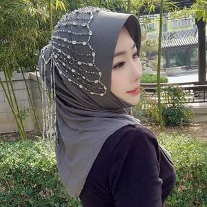 <span class=keywords><strong>Hijab</strong></span> instantané gris élégant pour femmes avec pampilles en strass faites à la main, foulard musulman de luxe parfait pour les mariages et les fêtes - Product Image 1