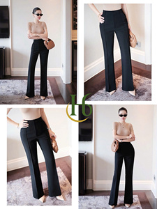 Pantalon mi-évasé pour femme, décontracté, uni, tissé, style vietnamien, mode estivale, séchage rapide, léger, polyester élasthanne, OEM - Product Image 5