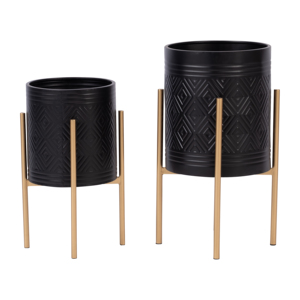 Fioriere Moderne Nere con Supporto in Metallo Dorato per Arredamento Interno e Esposizione in Soggiorno - Product Image 4