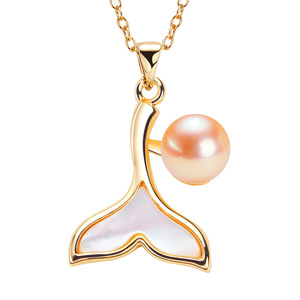 Collier en perles d'eau douce pour femmes, vente en gros, avec coquillages incrustés en forme de queue de poisson, design simple et original, pendentifs et breloques en perles - Product Image 5