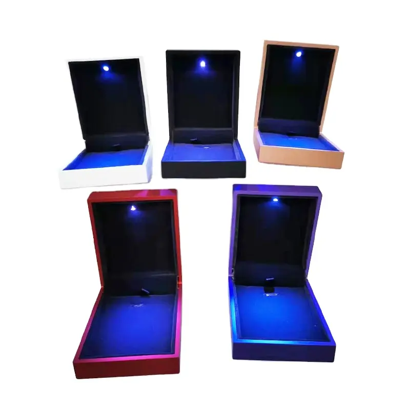 Hot Sale Ring Jade LED Light Gifts Jewelry Packaging Box Plastic Jewelry Box Soft Blue Flocking Insert Can Be Customized