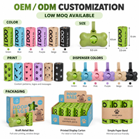 Sacs à déjections canines compostables OEM ODM avec distributeur en forme d'os, résistants aux fuites, rouleaux de sacs à déjections pour animaux de compagnie imprimés sur mesure