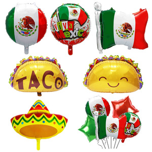 Accessoires de décoration pour fête sur le thème de Viva Mexico, ballons colorés auto-gonflables, drapeau en forme de taco, chapeau en forme de bolso, 5 ballons en feuille d'aluminium - Product Image 1