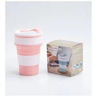 Gobelet pliable en silicone écologique de 350 ml avec couvercle, portable, pour les voyages, le camping et la boisson