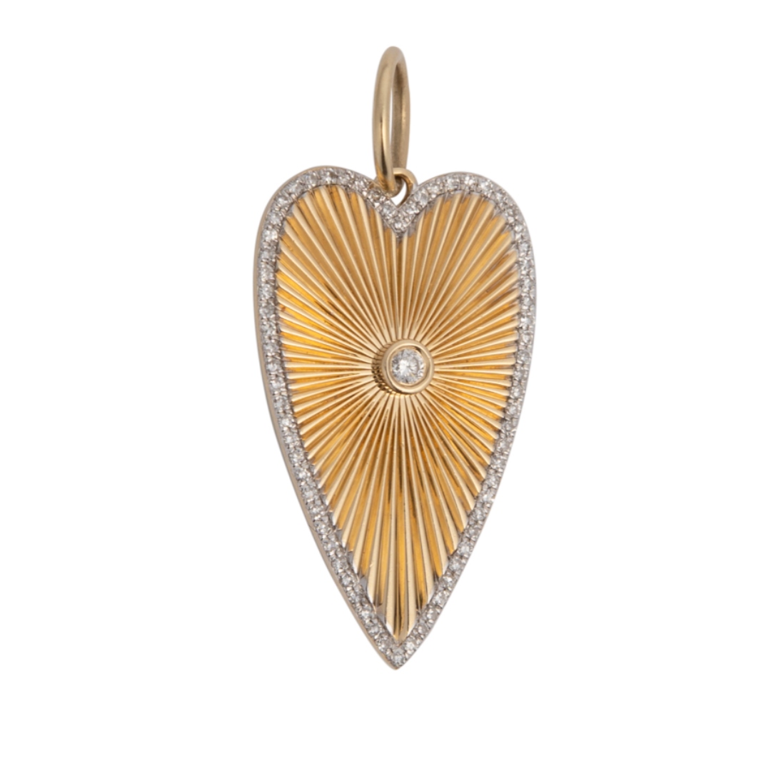 Pendentif en forme de cœur à motif soleil incrusté de diamants