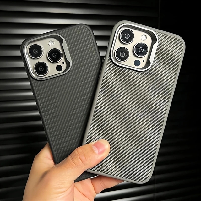 For iphone Carbon Fiber PC case with Metal Camera Ring for Iphone17 16 15 Pro Max Back case Carbon Fiber