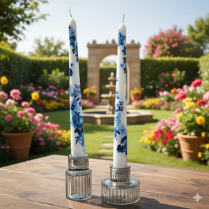 <b>Blue</b> & White Floral Handcrafted Taper <b>Candles</b> Elegant Home Decor for Holiday & Valentine's Day (Set of 2 Votive <b>Candles</b>) - Product Image 3