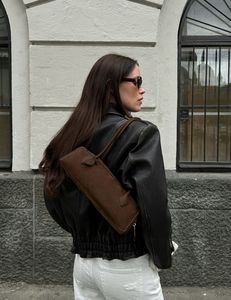 Pháp Niche retro phụ nữ duy nhất Vai Túi Xách Xúc Xích Bun lấy cảm hứng từ chính hãng da dây kéo mở đóng cửa Rhinestone nút - Product Image 2