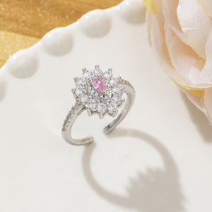 Vintage Halo Pink Pear Zircon Sunflower Open Adjustable <b>Ring</b> Gold Silver Plated Brass <b>Statement</b> <b>Rings</b> For Women - Product Image 3