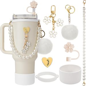 Ensemble d'accessoires Stanley Cup : Petite paille parfumée, bouchon anti-poussière, poignée de paille fleurie, ornement, sac de transport pour tasse perlé, cadeau unique pour femme - Product Image 1