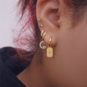 Pendientes Colgantes Asimétricos de Plata de Ley S925 con Estrella, Luna, Circonita y Ópalo, 18k - Product Image 4
