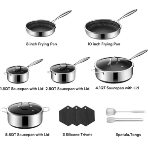 Olla de Acero Inoxidable de Alta Calidad de 3 Capas con Tapas de Vidrio y Silicona, Apta para Estufas de Gas e Inducción, Juego de Utensilios de Cocina de Acero Inoxidable Triple - Product Image 2
