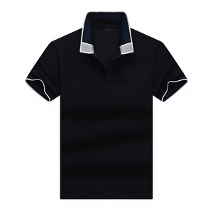Polo à manches courtes noir pour homme avec col contrasté Coupe classique Style décontracté Tricoté Couleur unie - Product Image 1