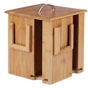 Boîte à thé en bambou Eco Go populaire et durable, conteneur à thé rotatif avec couvercle amovible, rangement en bois naturel avec 4 compartiments - Product Image 1