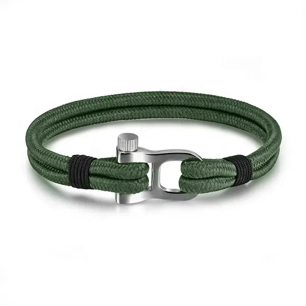 Wholesale Handmade Craft Fashion Viking Green Rope Metal Shackle Bracelet Men