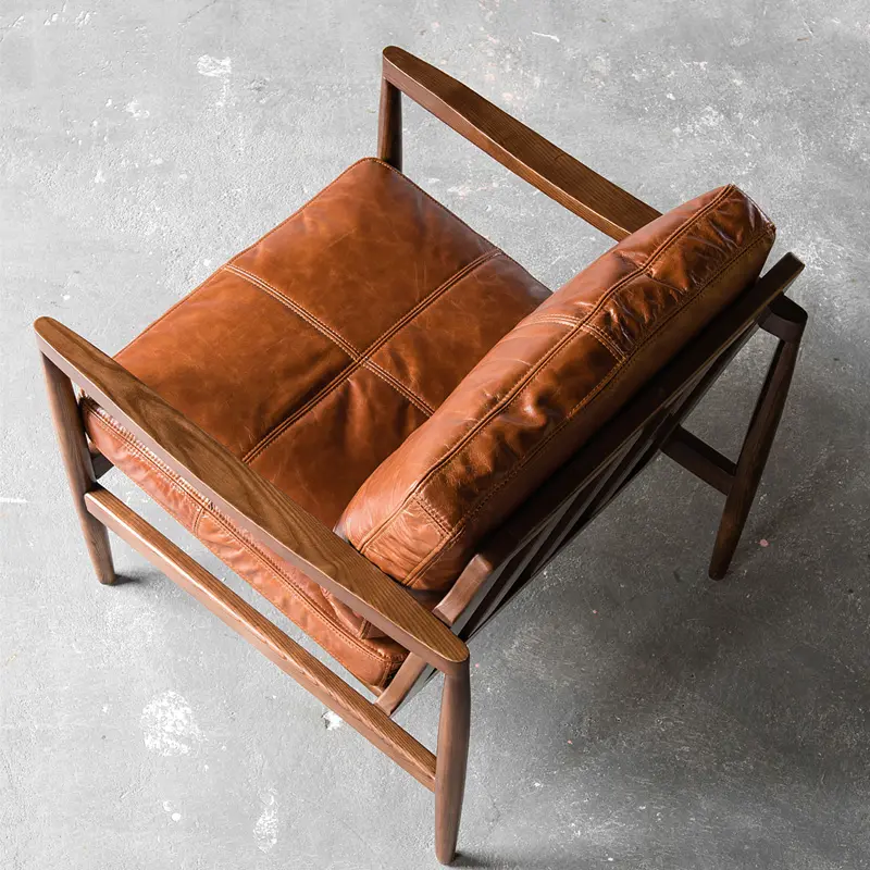 YIPJ ไม้โซฟาเก้าอี้เดี่ยวNordicห้องนั่งเล่นระเบียงเก้าอี้Retro Designerหนังเก้าอี้เจรจาเก้าอี้แขก