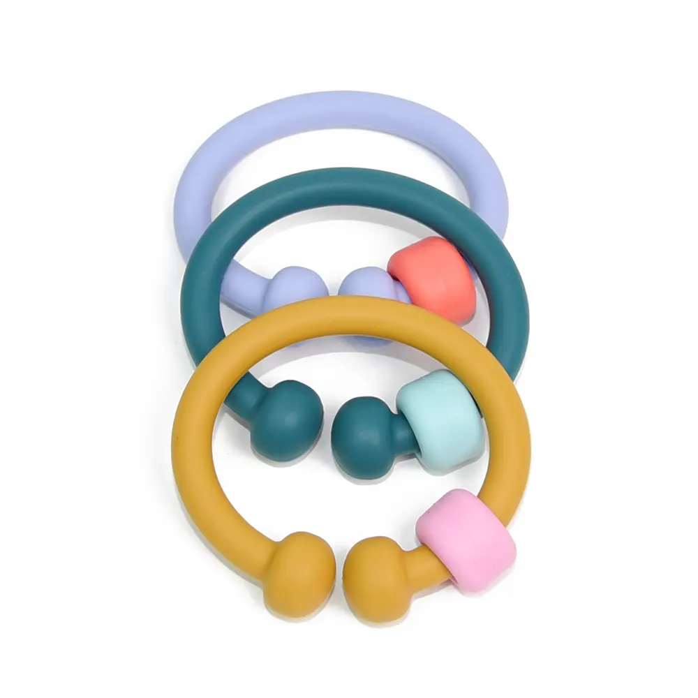 BPA Free Silikon Open Rainbow Ring Babys pielzeug Hängendes Zubehör Handgriff Ring Runder Silikon Baby Zahnring