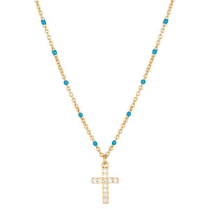 Collana con Croce in Argento Sterling S925, Turchese Smaltato <span class=keywords><strong>e</strong></span> Perline Placcate Oro, <span class=keywords><strong>Gioielli</strong></span> Minimalisti per Uomo <span class=keywords><strong>e</strong></span> Donna - Product Image 4