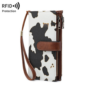 RFID rétro grande capacité pochette sac à main imprimé léopard Double fermeture éclair <span class=keywords><strong>porte</strong></span>-<span class=keywords><strong>carte</strong></span> de crédit à la mode trois plis femmes Long portefeuille - Product Image 4