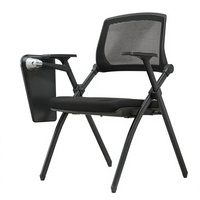 Chaise de conférence pliable avec tablette d'écriture, design moderne et minimaliste en maille, configuration table-chaise tout-en-un pour salles de réunion