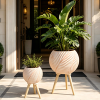 Ensembles de pots de fleurs en fibre de verre de 2 tailles, design texturé en relief de feuilles, jardinières et pots pour la décoration de la maison et des jardins extérieurs