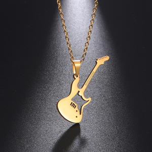 Colar masculino de pingente guitarra, colar de aço inoxidável com pingente de pedra, baixo, bijuteria para presente personalizado - Product Image 1