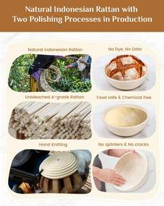 Panier rond en rotin naturel de 9 pouces de qualité alimentaire avec brosse en tissu, ensemble de panier à pain d'épreuvage - Product Image 3