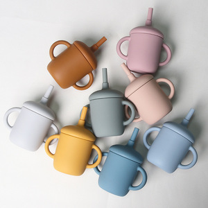 Biberon de qualité alimentaire pour bébé, tasse d'apprentissage avec paille, <span class=keywords><strong>vaisselle</strong></span> <span class=keywords><strong>en</strong></span> silicone pour les tout-petits - Product Image 1