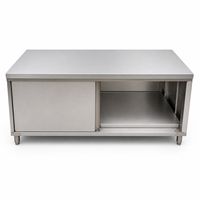 Meja Kerja Lotus Single-pass Stainless Steel Silver dengan Pintu Geser Qianqiu, Konsol Dapur, Peralatan Restoran Guangdong