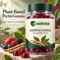 Permen Vegan Ashwagandha Berbasis Pektin untuk Dewasa, Berbasis Tumbuhan, Bebas Gluten, Rasa Campuran Buah Berry