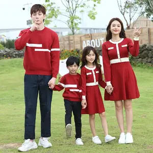 가을 가족 매칭 의상 긴 소매 스웨터 패션 빨간 어머니와 딸 의류 부모 자녀 복장