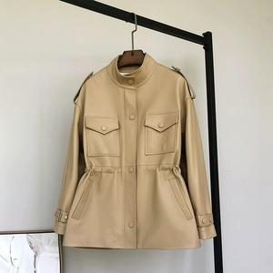 2025 New Winter <strong>Women</strong> Premium <strong>Petite</strong> Genuine Sheepskin Leather Hooded Windproof <strong>Trench</strong> <strong>Coat</strong> Fitted Waist Regular Length - Product Image 2