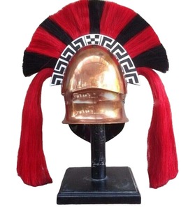 Casque corinthien grec médiéval en acier de calibre 18, plaqué laiton, casque spartiate, casque corinthien doré avec plume rouge et noire, style grec - Product Image 2